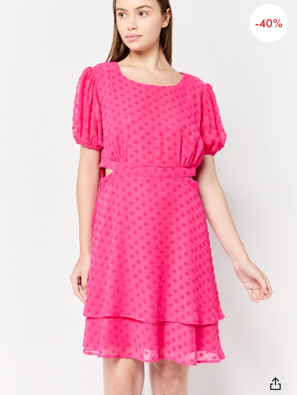 Robert Louis Pink Puff-Sleeve Layered Dress with side cut out